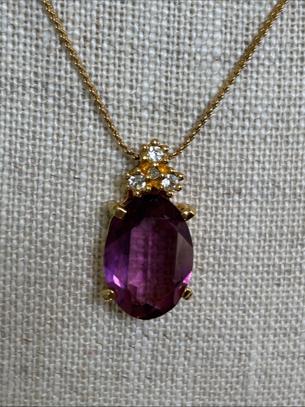 🔵Authentic Christian Dior Vintage Amethyst Necklace W/Clear Crystals & Gold Tone